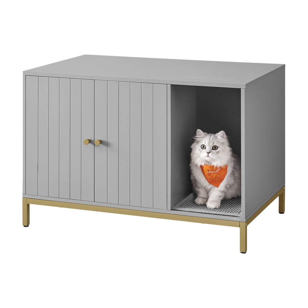 Modern Cat Litter Box Furniture Hidden - Dove Gray + Gold