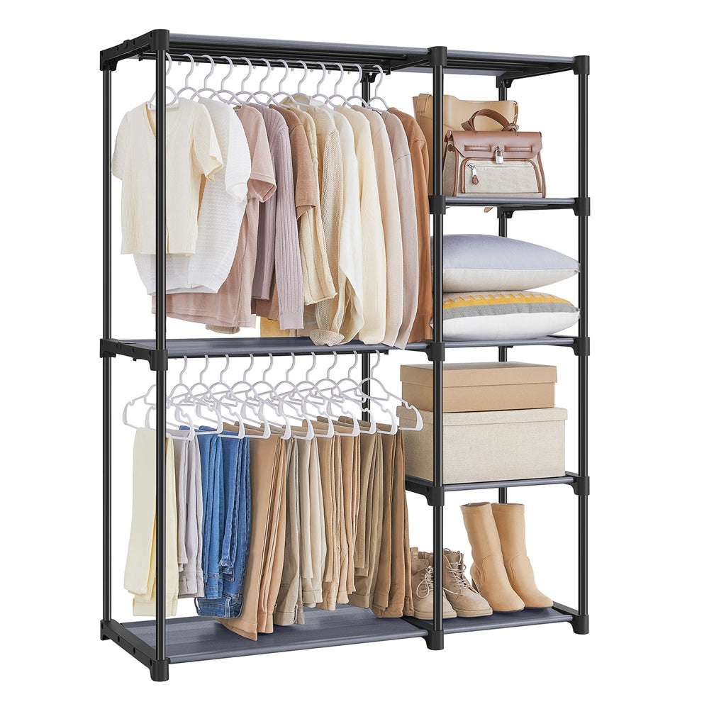 Freestanding Closet Organizer with Shelves, Hanging Rods