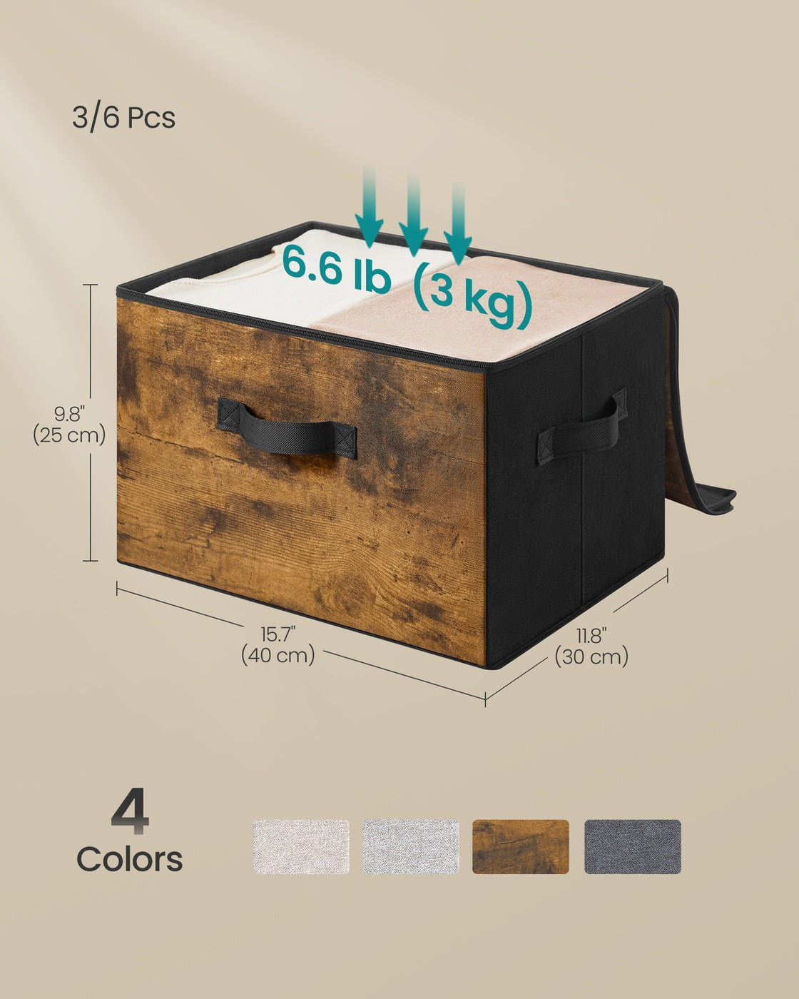 Foldable Storage Organizer Boxes, Set of 3, Black - image 6