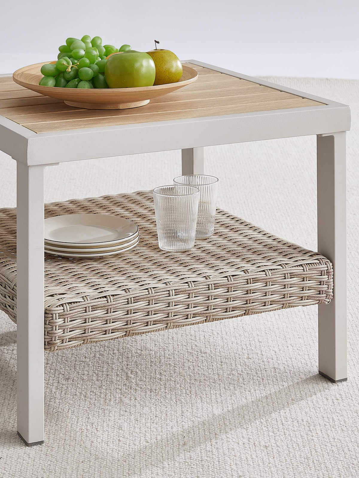 Sencillo Collection - Outdoor Steel Side Table, Bone Color