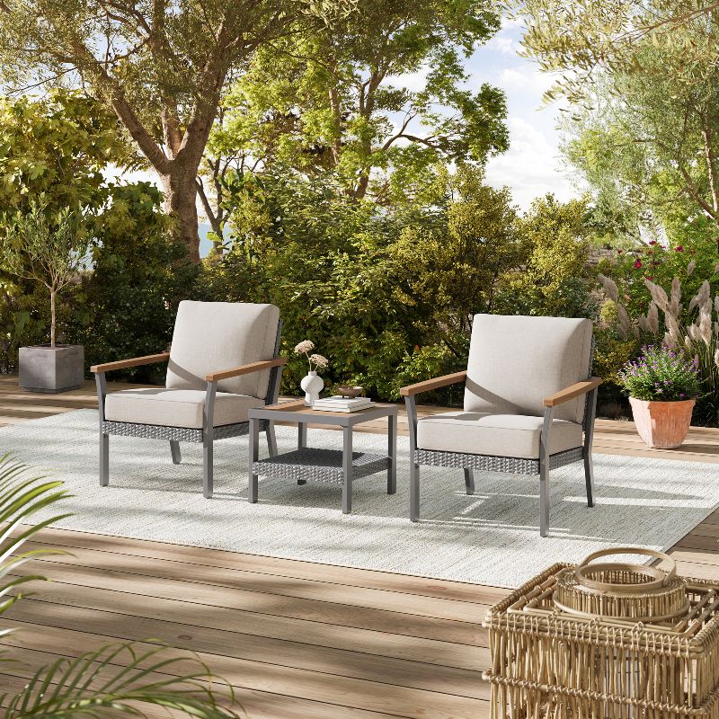 Sencillo Collection - 3 Piece Patio Furniture Set, 2 Lounge Chairs and 1 Coffee Table