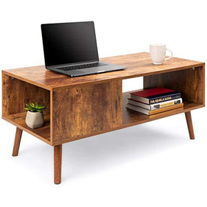 Best Choice Products Wooden Mid-Century Modern Coffee Table, Accent Furniture for Living Room, Indoor, Home Décor w/Open Storage Shelf, Wood Grain Finish - Brown - HWLEXTRA
