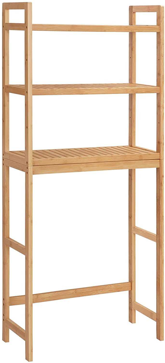 Over-the-Toilet Storage, 3-Tier Bamboo Bathroom Organizer with Adjustable Shelves, Multifunctional Toilet Rack - HWLEXTRA