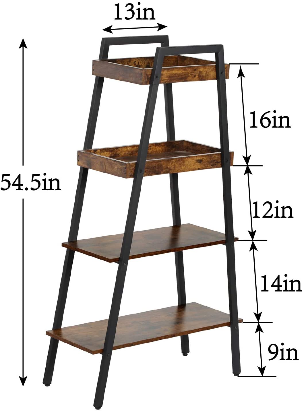 Ladder Shelf, 4 Tier Leaning Bookshelf Storage Bookcase Rack, Plant Stand