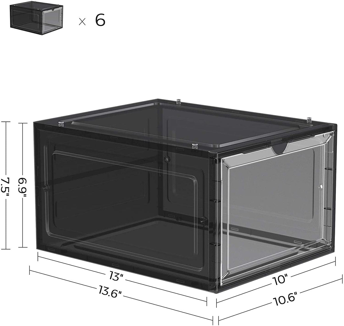 Set of 6 White Plastic Shoe Boxes - HWLEXTRA