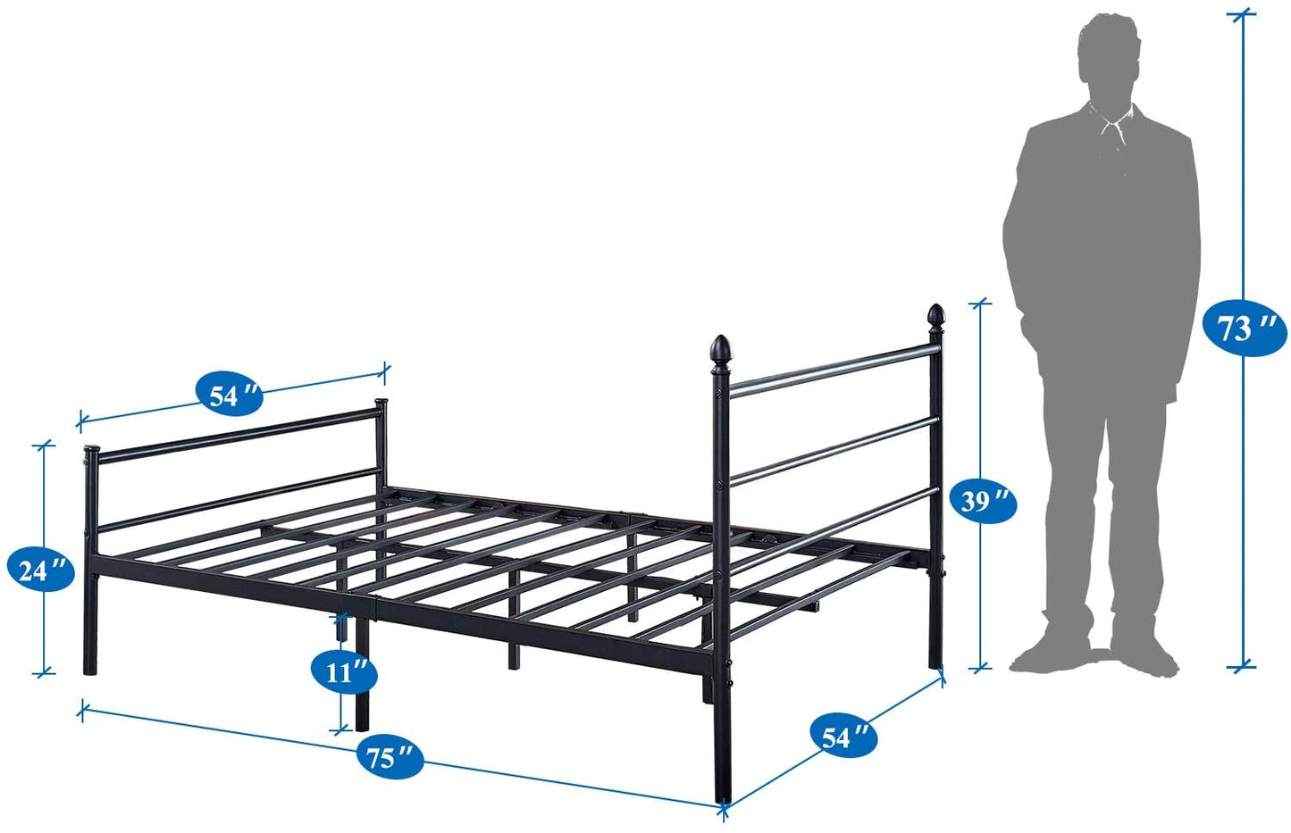 Full Size Metal Bed Frame Platform Mattress Foundation/Box Spring Replacement with Headboard