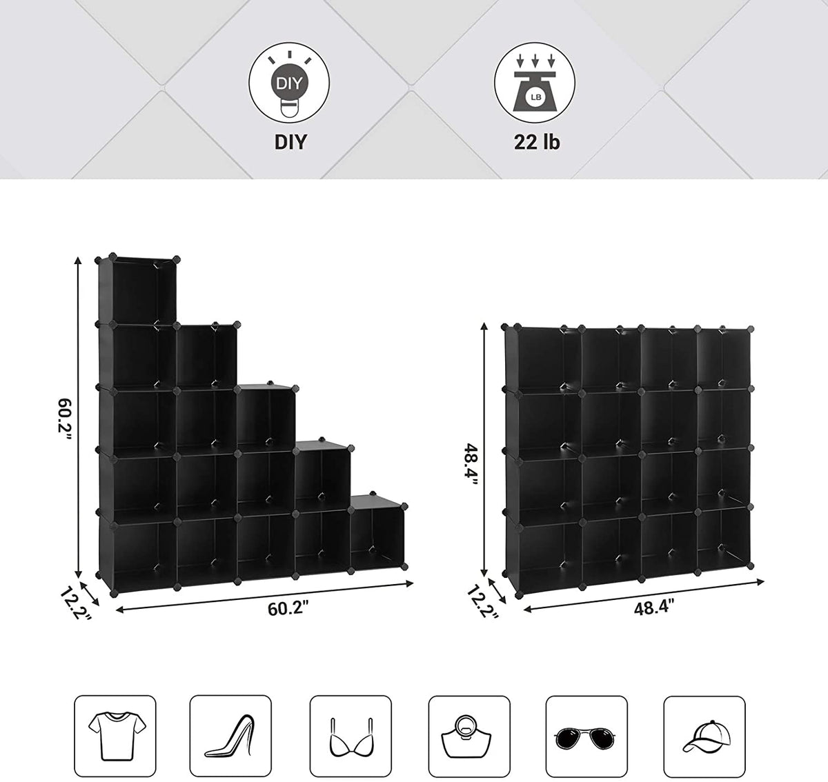 Cube Storage Organizer, 16-Cube Book Shelf, DIY Plastic Closet Cabinet - HWLEXTRA
