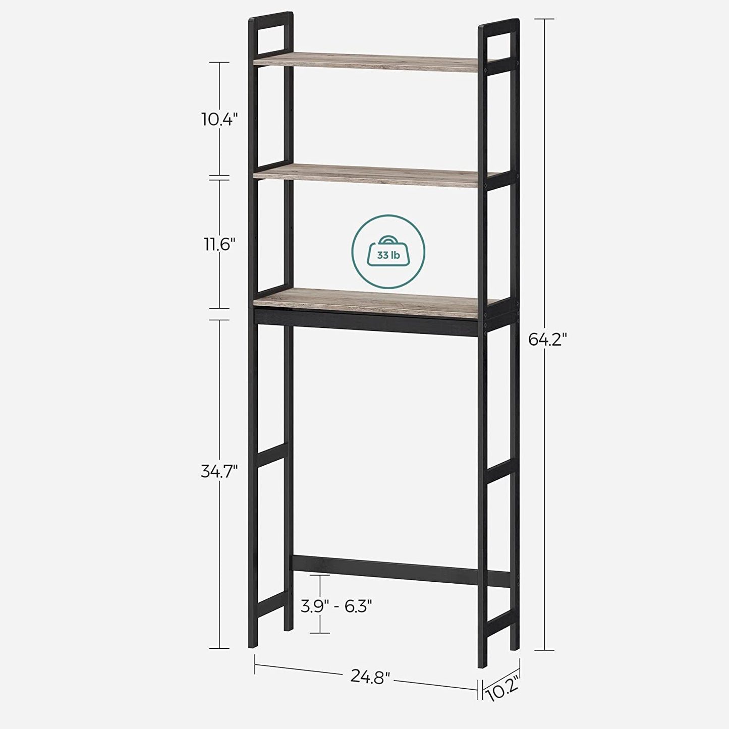 Over The Toilet Storage, 3-Tier Bathroom Organizer, Greig, Black