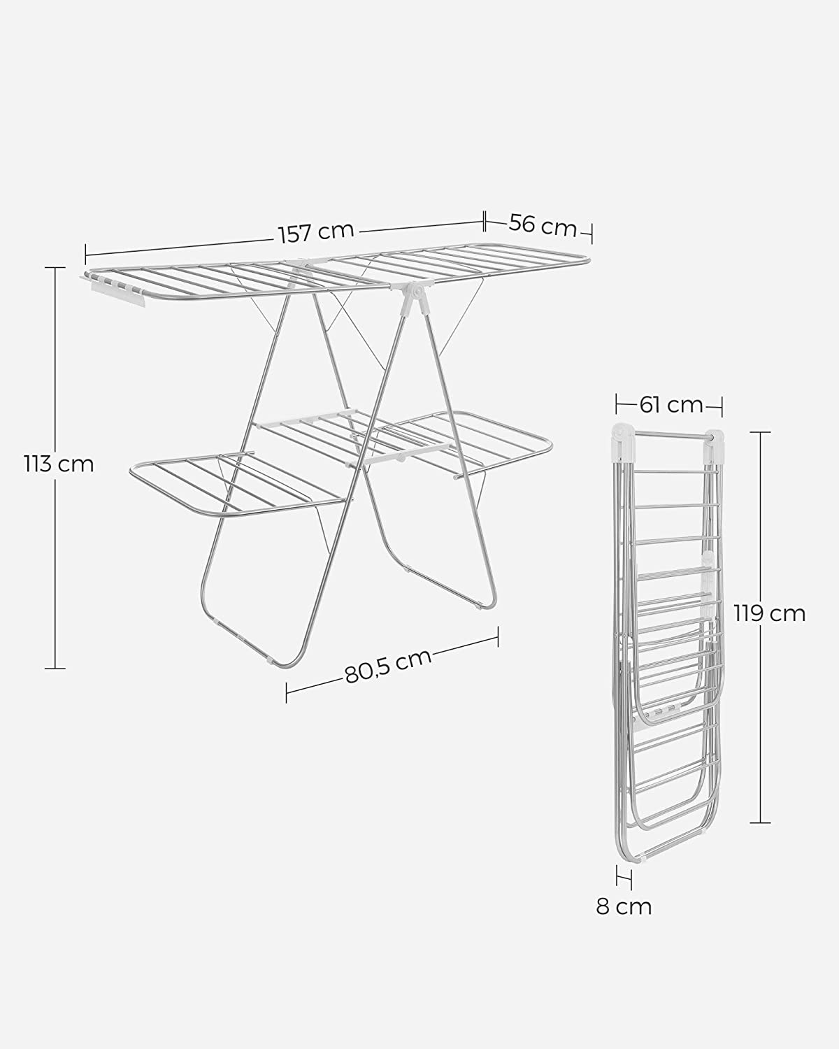 Clothes Drying Rack, Foldable 2-Level Stable Indoor Airer, Free-Standing Laundry Stand - HWLEXTRA