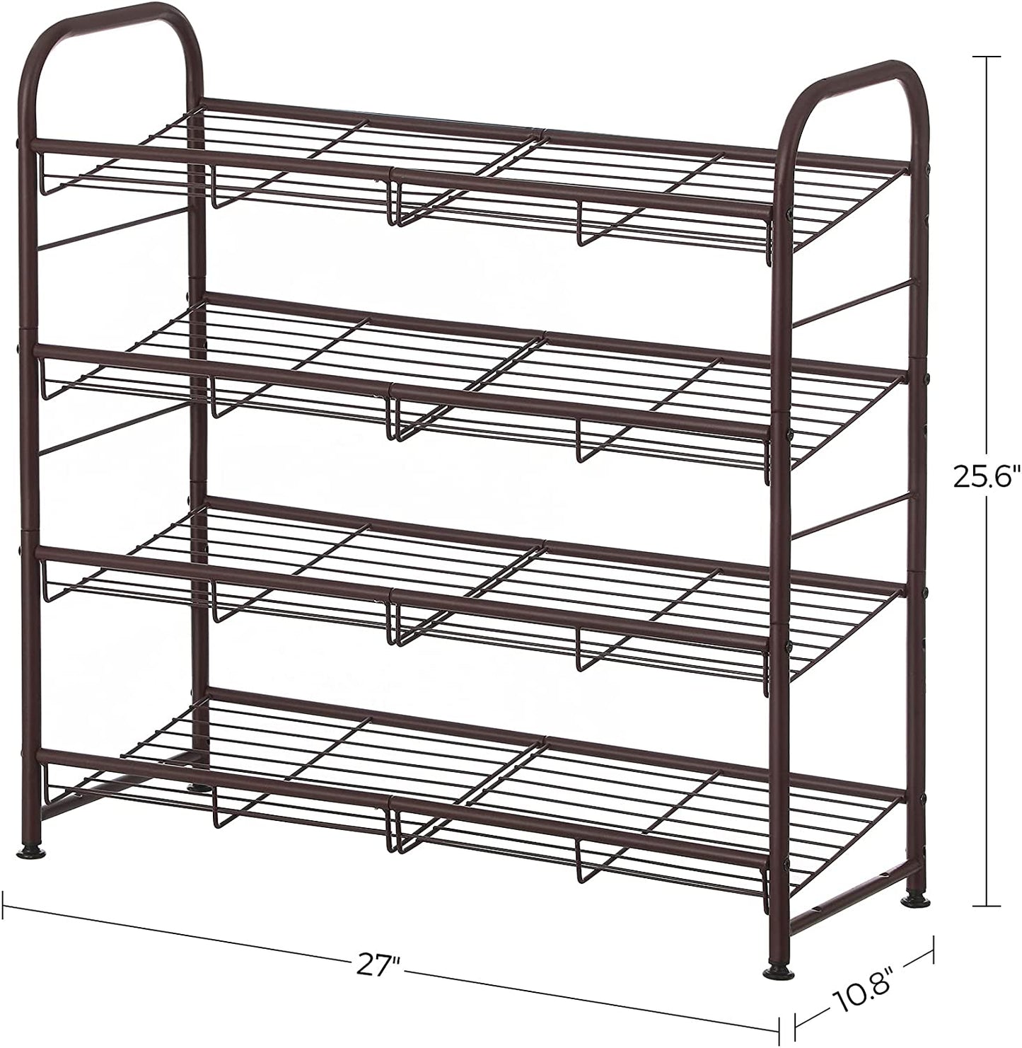 Stackable Shoe Rack, 4-Tier Shoe Rack Storage Organizer, Hold up to 16 Pairs, Steel, 27 x 10.8 x 25.6 Inches - HWLEXTRA