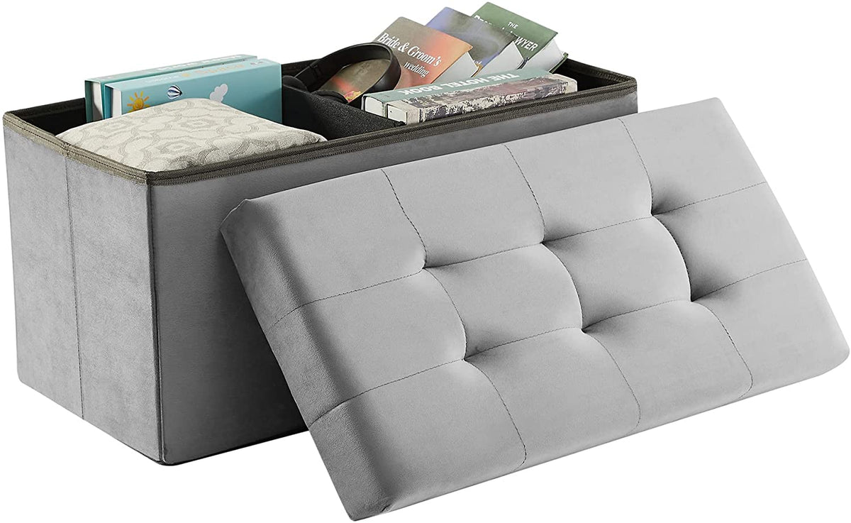 Tufted Velvet Ottoman Stool, Folding Footrest /Bed End/Padded Seat with Removable Lid