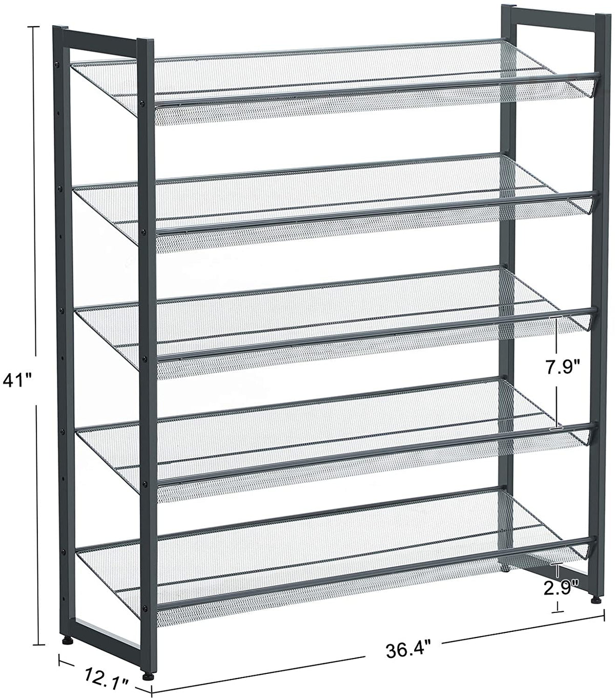 Shoe Rack, 5-Tier Stackable Shoe Storage Shelf, Metal Mesh - HWLEXTRA
