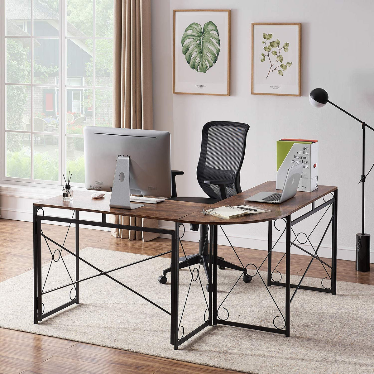 L Shaped Computer Desk, 59’’x59’’ Large Industrial Home Office Workstation, Multi-Usage Corner Gaming Table