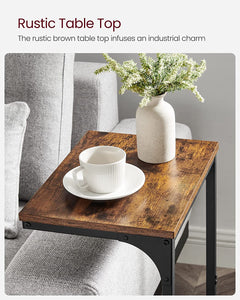 Products C-Shaped Side Table, End Table for Sofa, Couch Table with Metal Frame, Rustic Brown and Black