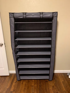 10-Tier Shoe Tower Rack with Cover 27-Pair Space Saving Shoe Storage Organizer Grey