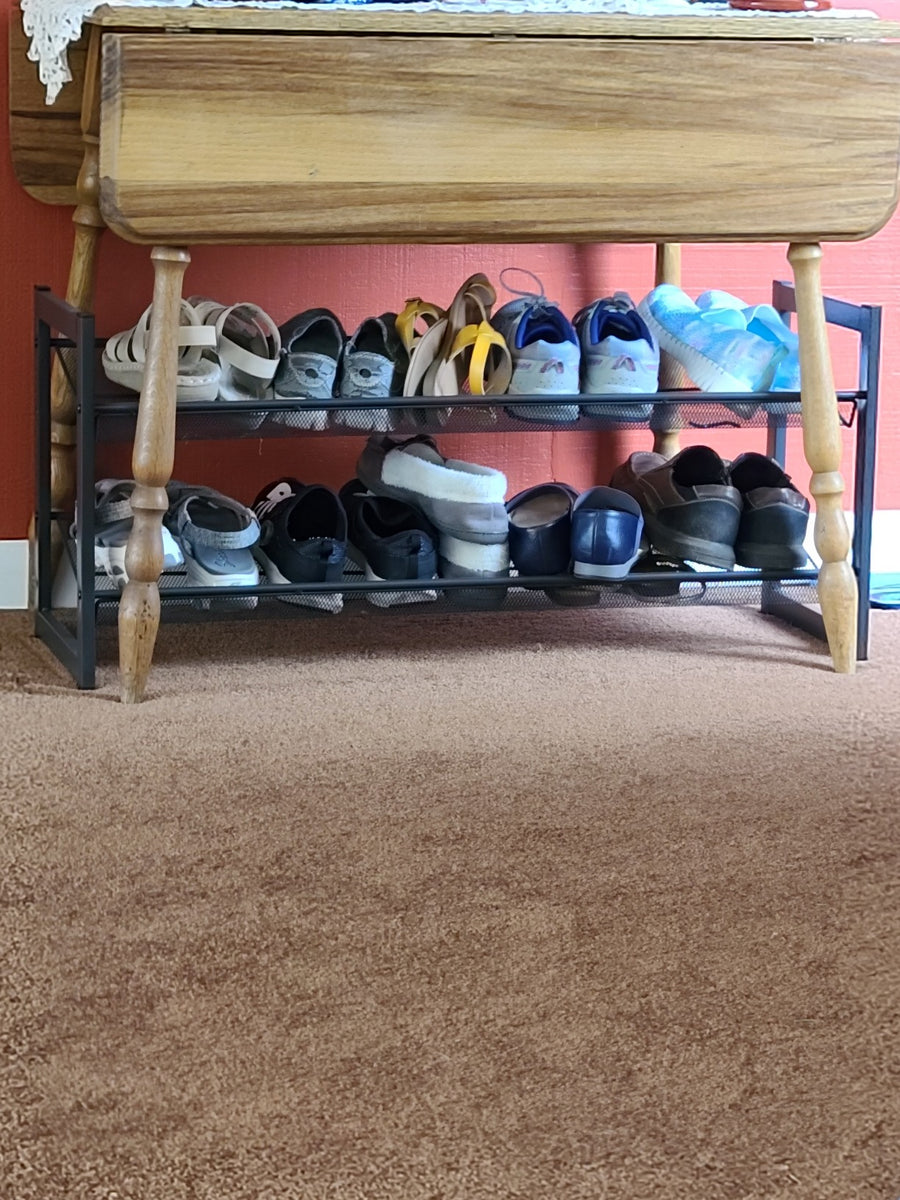 2-Tier Stackable Metal Rack Flat & Slant Adjustable Shoe Organizer