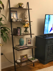 Ladder Shelf Leaning Shelf, 5-Tier Narrow Bookshelf, Leaning Bookshelf with Steel Frame