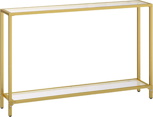 Gold Console Table, Narrow Tempered Glass Entryway Table, Sofa Table Behind Couch