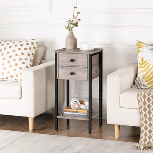 Tall Nightstand, Bedside Table with 2 Drawers and Storage Shelf, Industrial Telephone End Table