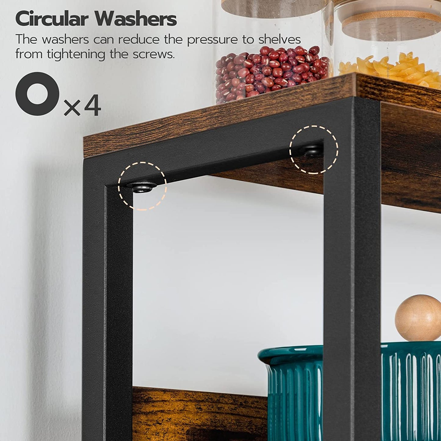 Bakers Rack with Power Outlet, Microwave Stand with 4 S-Shaped Hooks, 7-Tier Kitchen Shelves, Coffee Station