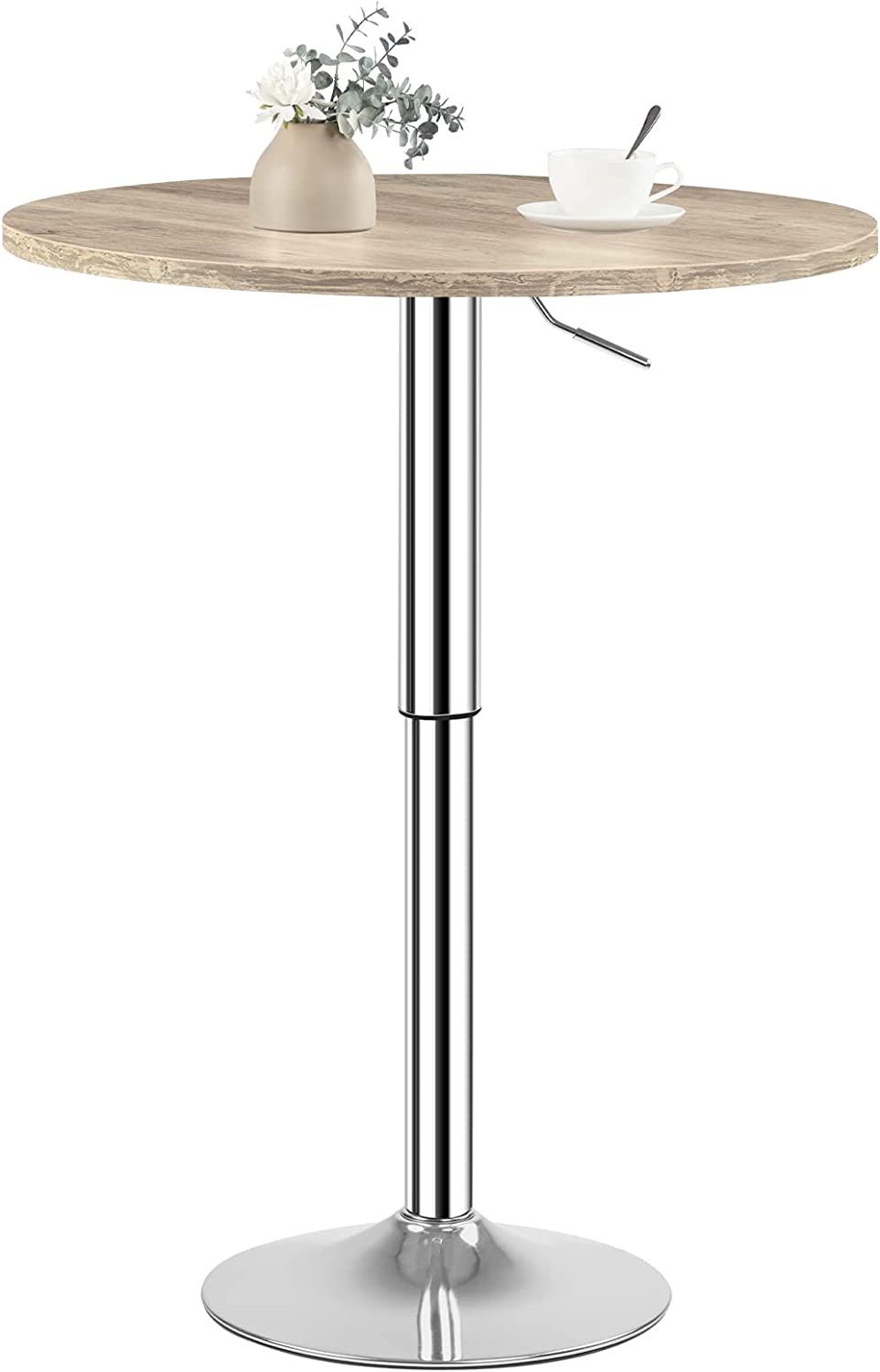 Round Bar Table, Height-Adjustable Bar Table, Pub Table with Top Particleboard and Base