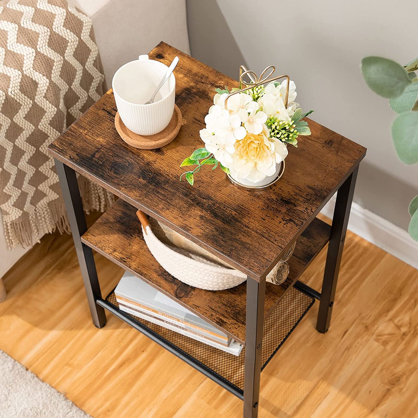 Nightstands Set of 2, 3-Tier Side Table with Adjustable Shelf, Industrial End Table