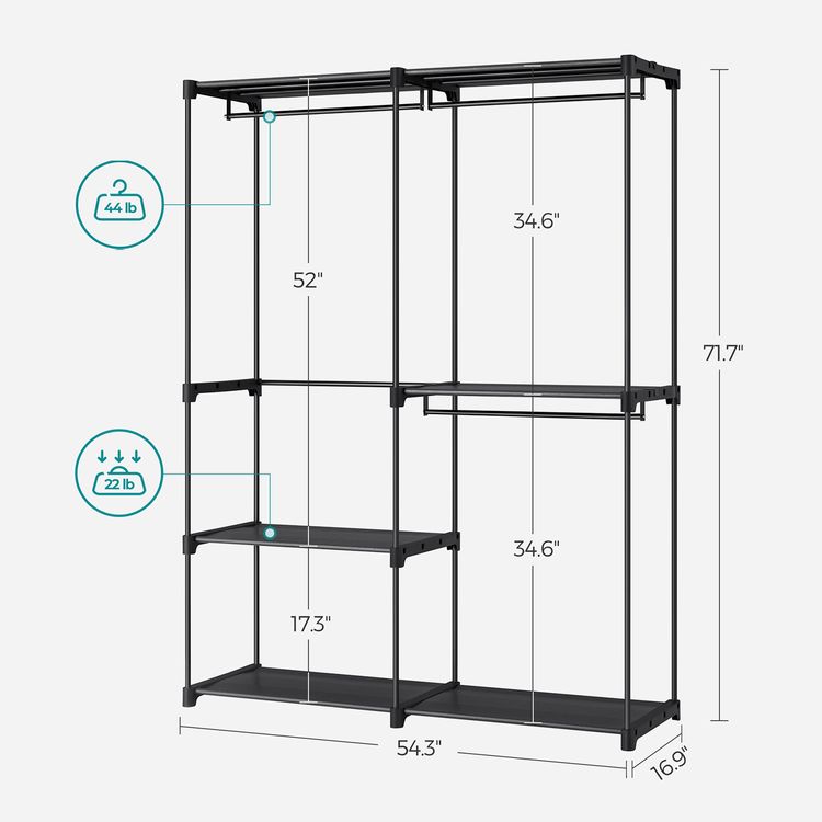 Clothes Rack, Closet Racks for Hanging Clothes, Clothes Wardrobe with 3 Hanging Rods