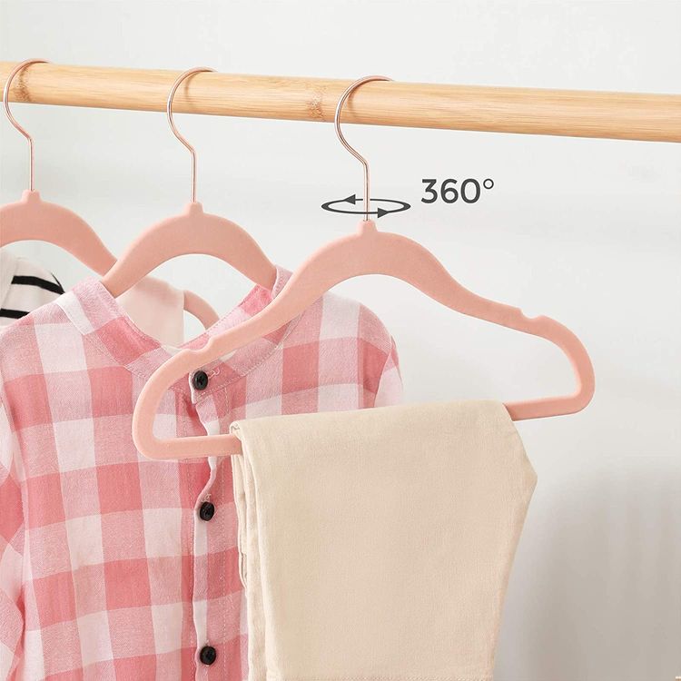 SONGMICS - Baby Hangers Pack of 50, Children’s Hangers for Closet with Rose Gold Hooks, Premium Velvet Hangers for Nursery, Light Pink