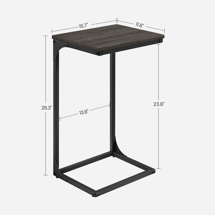 C-Shaped Side Table, End Table for Sofa, Couch Table with Metal Frame, Ebonized Oak Finish and Black - HWLEXTRA