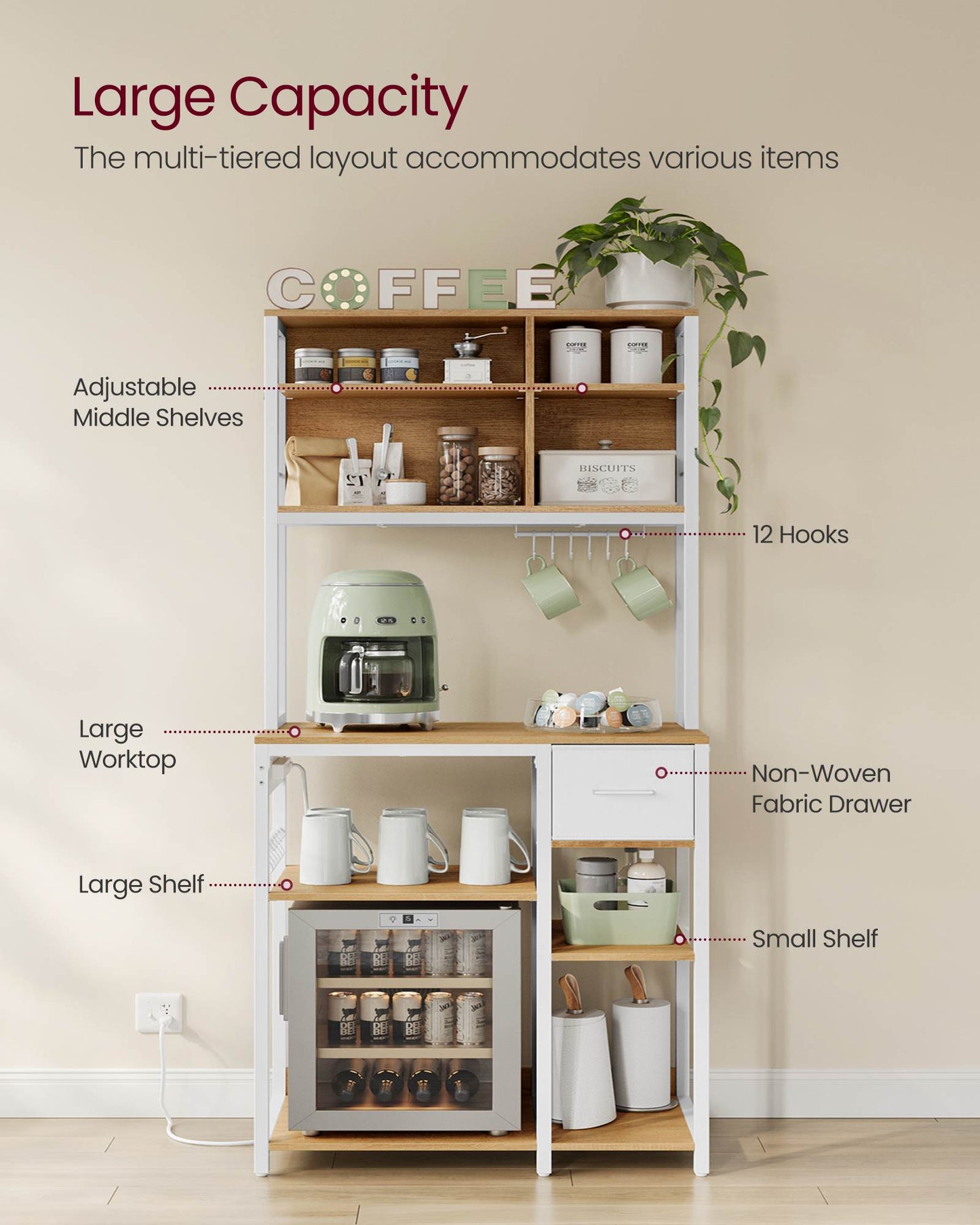 Bakers Rack with Charging Station