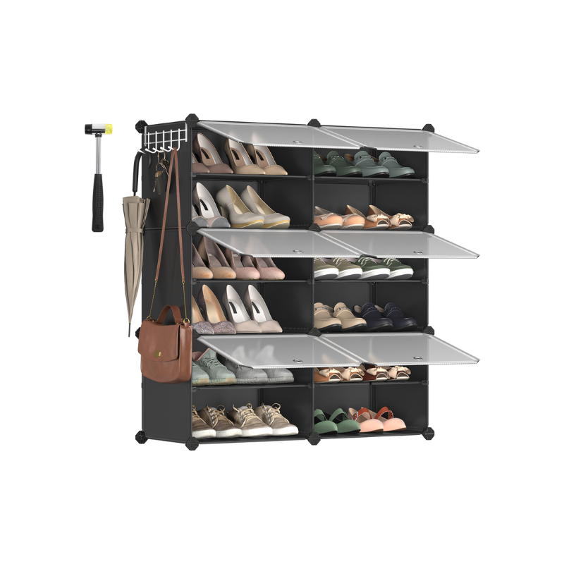 6 Cubes Shoe Organizer with Doors, Holds Up to 24 Pair of Shoes