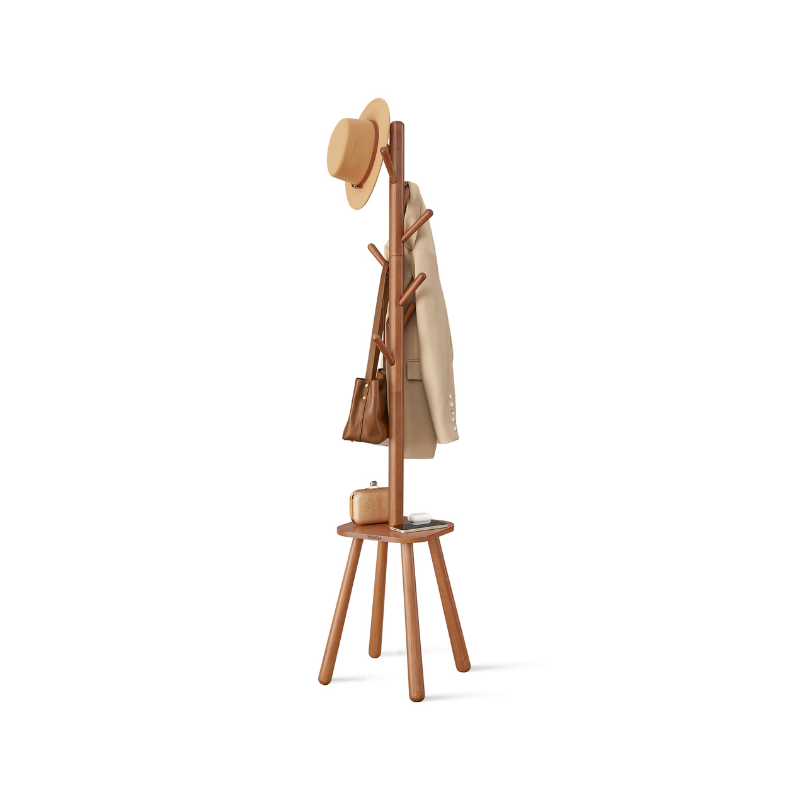 Free Standing Coat Stand with 8 Hooks and Storage Shelf - HWLEXTRA 