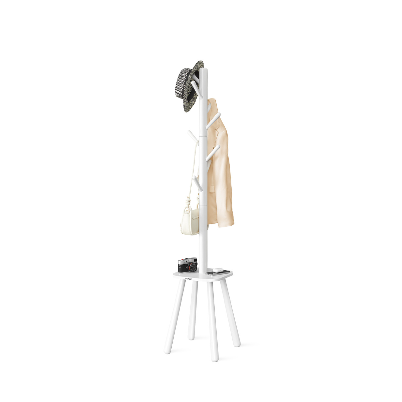 Free Standing Coat Stand with 8 Hooks and Storage Shelf - HWLEXTRA 