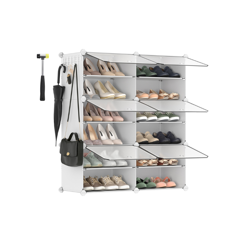 6 Cubes Shoe Organizer with Doors, Holds Up to 24 Pair of Shoes