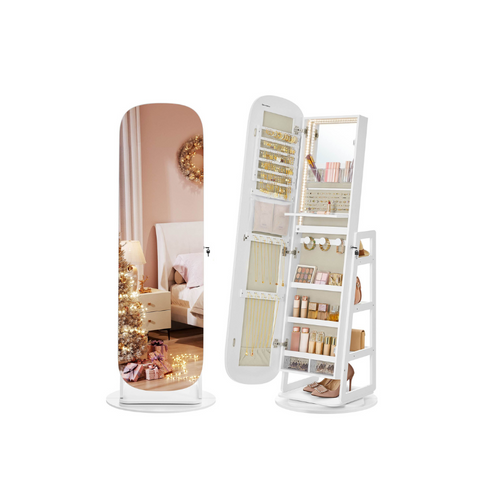 Rounded Wide Full-Length Mirror with Storage Shelves