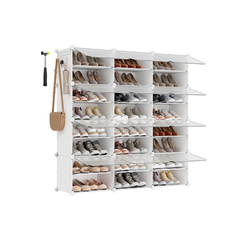 12 Cubes Shoe Organizer with Doors, Holds Up to 48 Pair of Shoes