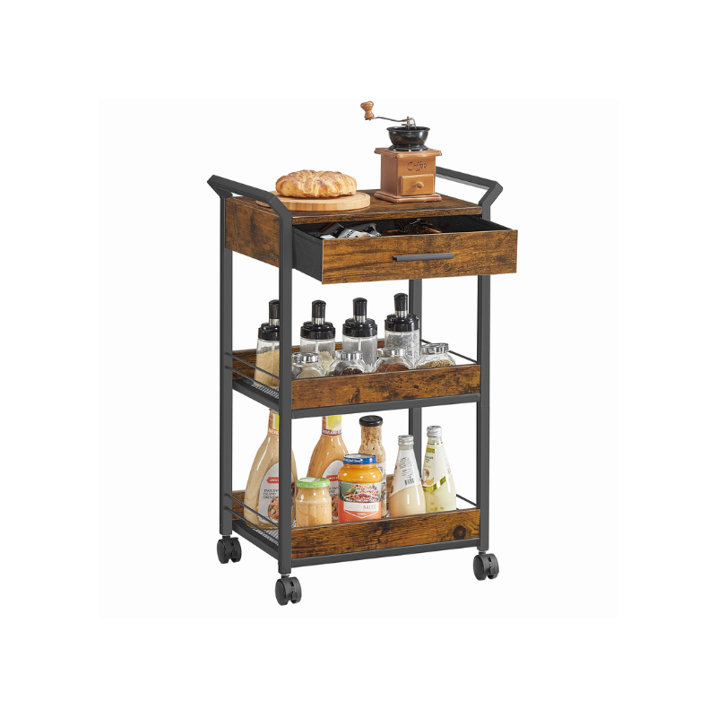 3-Tier Rolling Utility Cart with Table Top, Handles - HWLEXTRA 