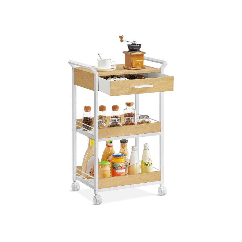 3-Tier Rolling Utility Cart with Table Top, Handles - HWLEXTRA 