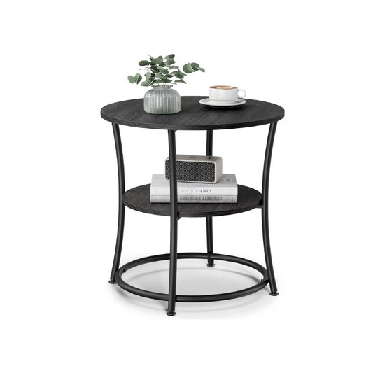 Round End Table with 2 Storage Shelves