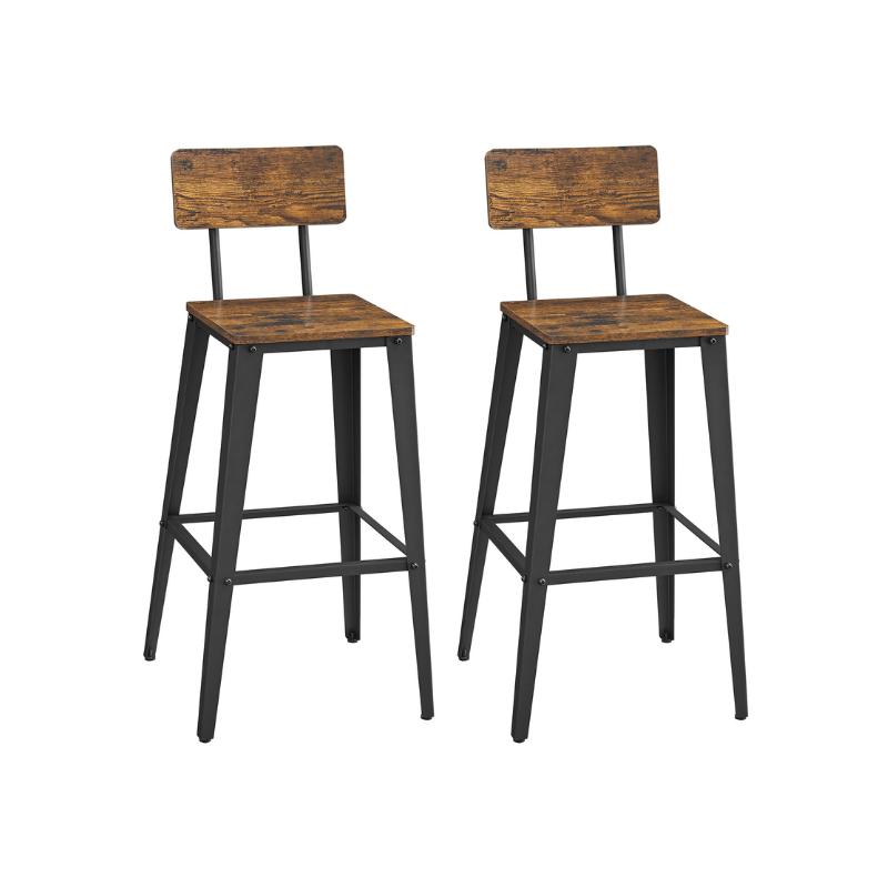 Set of 2 Tall Bar Stools with Back