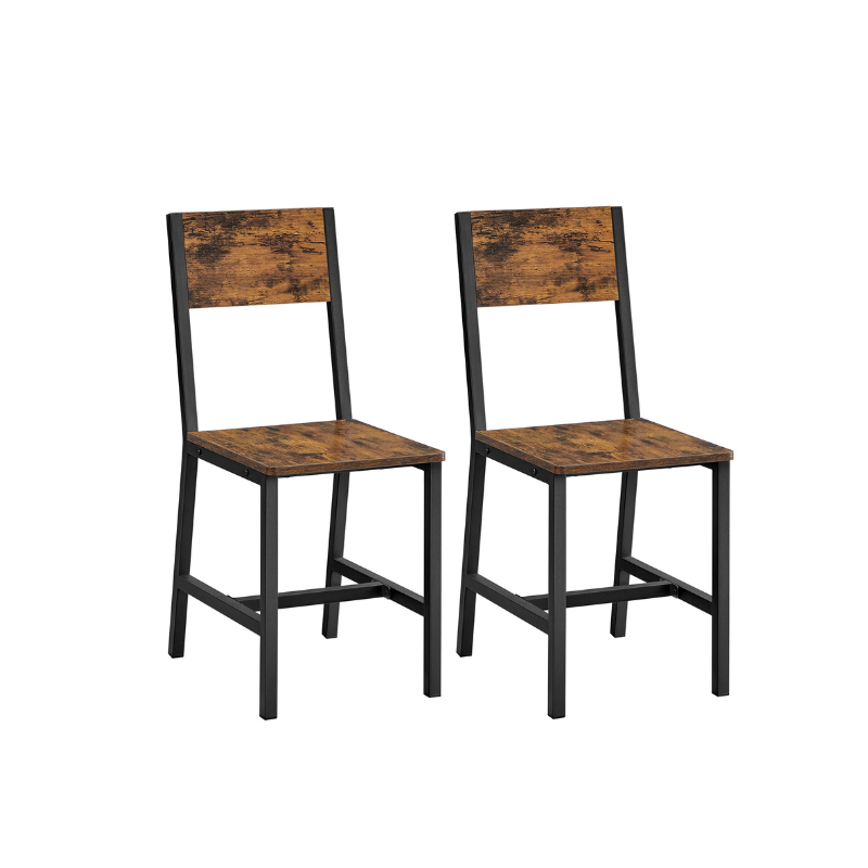 Dining Chair Set of 2, Industrial Accent Chairs, Steel Frame, for Dining Room, Living Room, Kitchen, Rustic Brown and Black