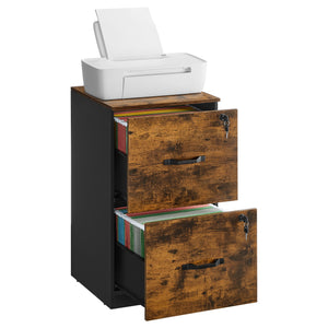 2 Drawers File Cabinet with Lock, Printer Stand, Rustic Brown and Ink Black