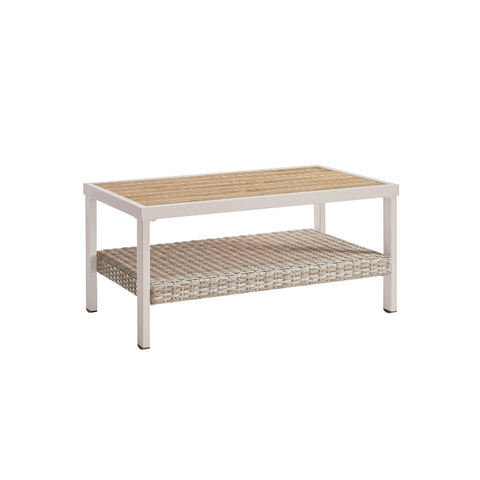 Sencillo Collection - Outdoor Steel Coffee Table with Storage, Bone Color