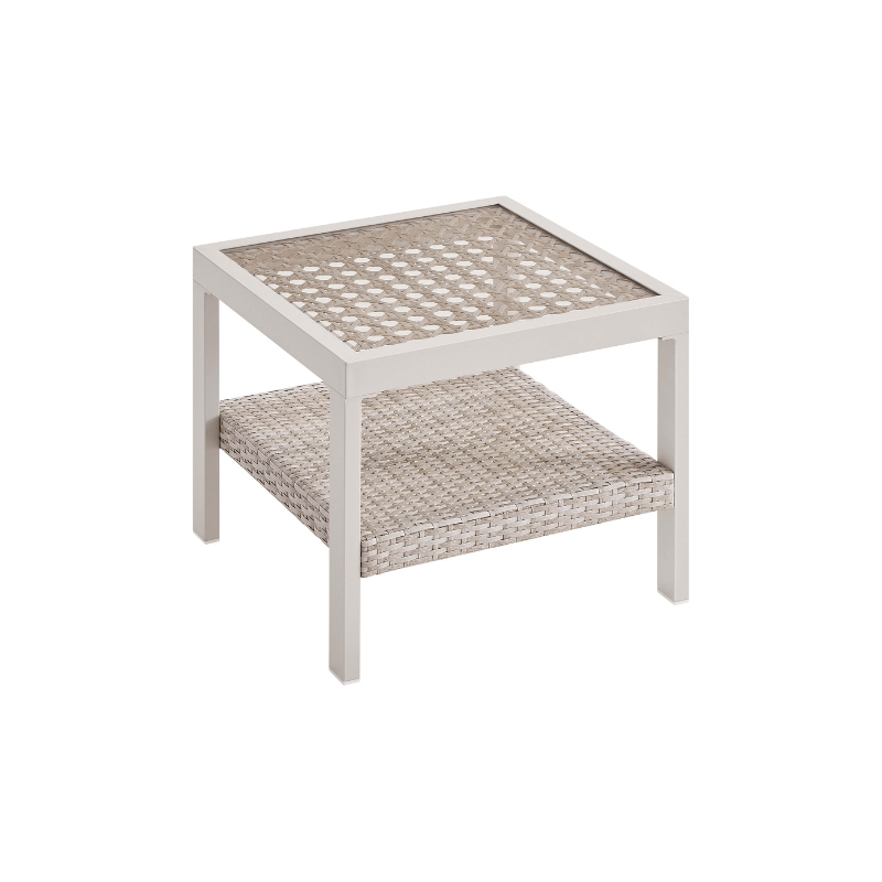 Sencillo Collection - Outdoor Steel Glass Side Table, Bone Color