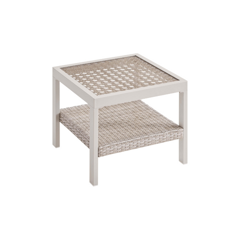 Sencillo Collection - Outdoor Steel Glass Side Table, Bone Color