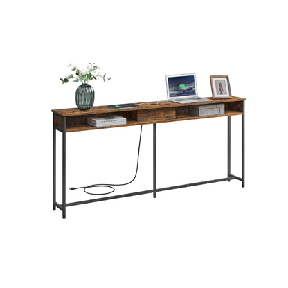 70 Inch Console Table with Outlet and Shelves