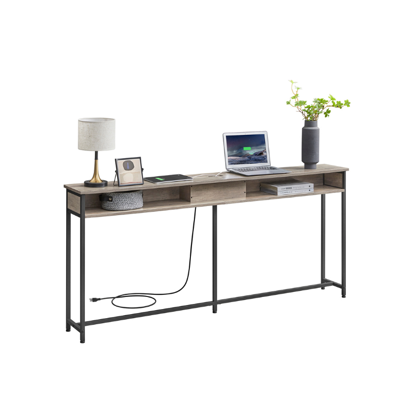 70 Inch Console Table with Outlet and Shelves - image 1