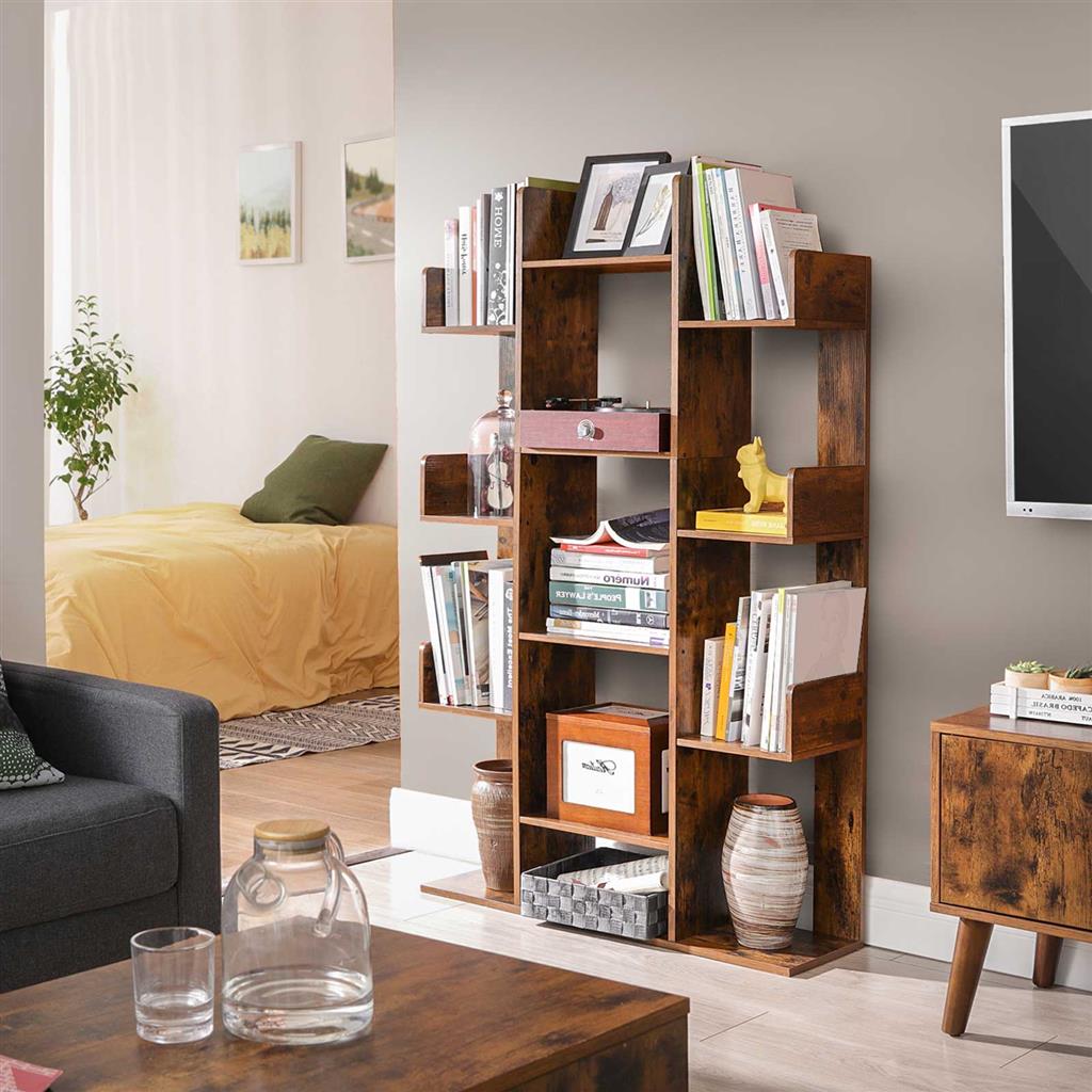 Bookshelf, Tree-Shaped Bookcase with 13 Storage Shelves, Rounded Corners