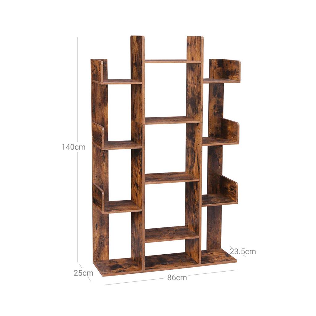 Bookshelf, Tree-Shaped Bookcase with 13 Storage Shelves, Rounded Corners