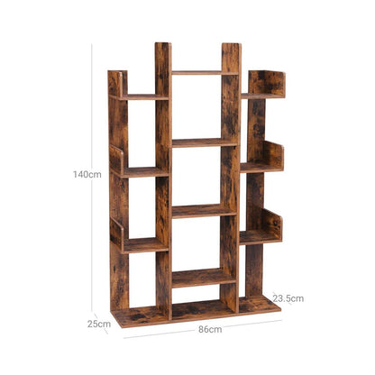 Bookshelf, Tree-Shaped Bookcase with 13 Storage Shelves, Rounded Corners